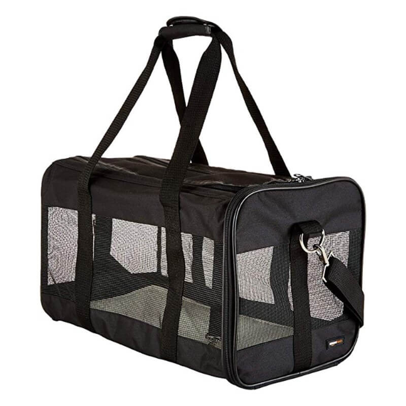 AmazonBasics Large Soft-Sided Mesh Pet Transport Carrier Bag – 20 x 10 x 11 Inches, Black