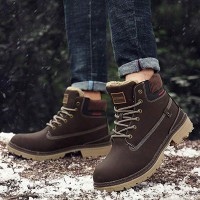 Dainzuy Mens Women Fur Lined Snow Boots Winter Anti-Slip Leather Warm Hiking Boots Outdoor Waterproof Walking Shoes