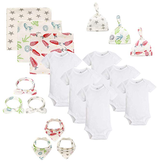 DoMii Newborn Baby Girls 18-Piece Basic Essentials Set Layette Gift Set White