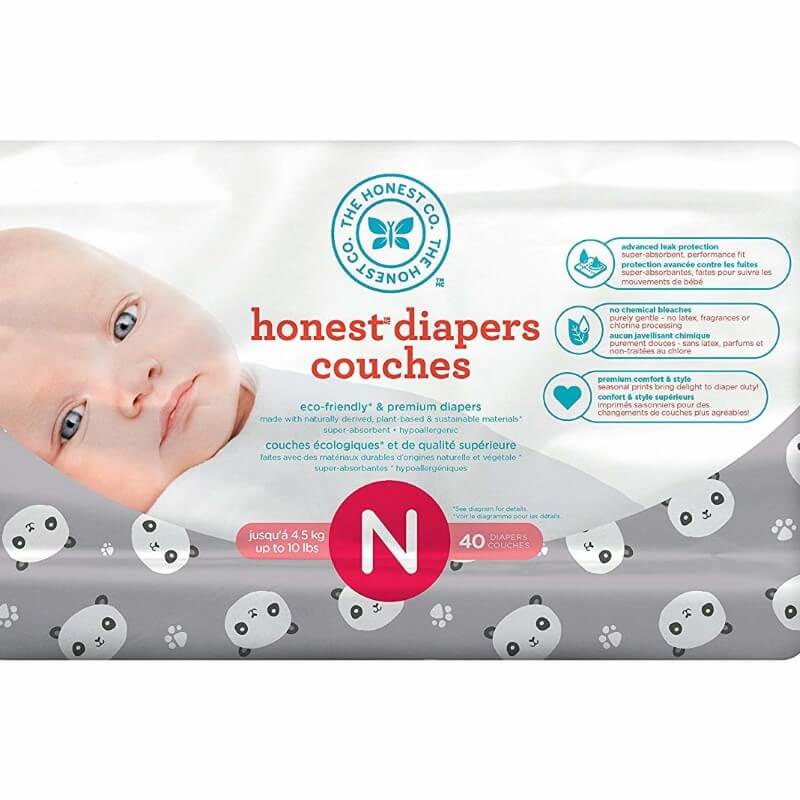 The Honest Company Disposable diapers, pandas print polybag, newborn, 40 Count