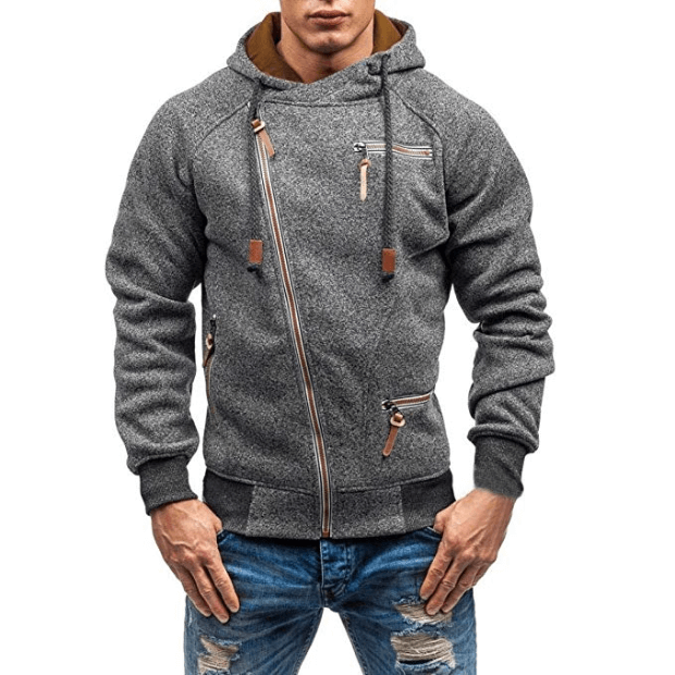 Pervobs Men’s Autumn Fashion Long Sleeve Zipper Pockets Hooded Sweatshirt Hoodies
