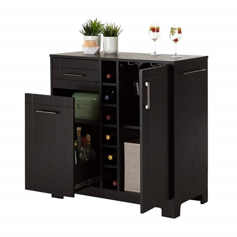 South Shore Furniture Vietti Bar Cabinet with Bottle and Glass Storage, Black Oak