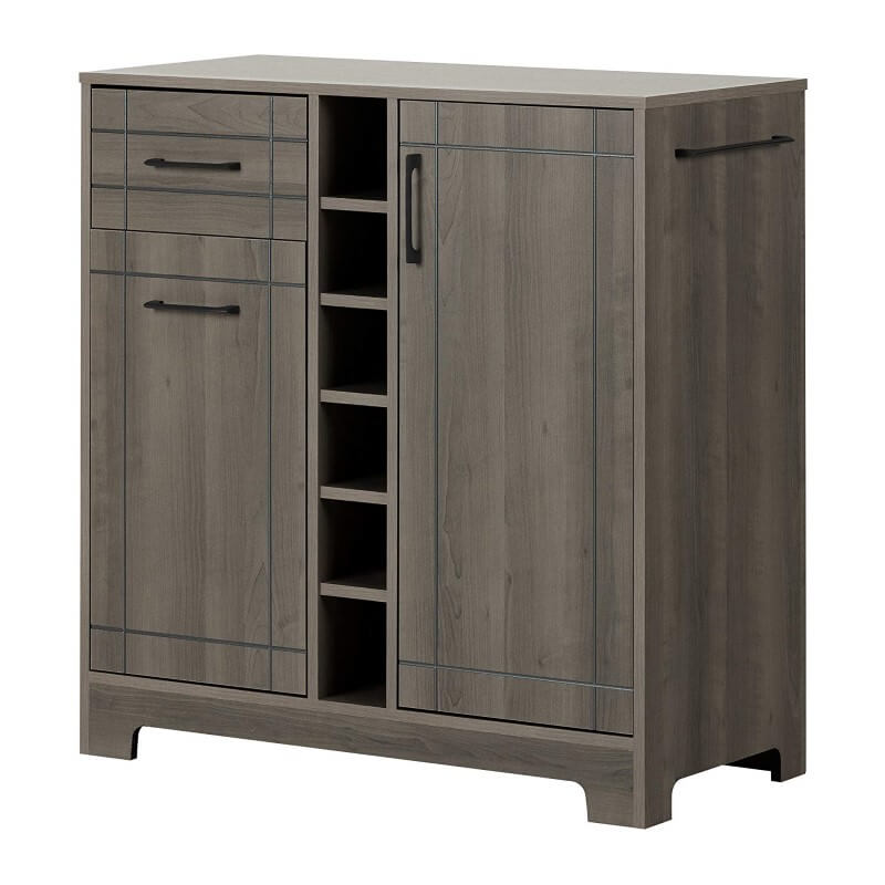 South Shore Furniture 11029 Vietti Bar Cabinet with Bottle and Glass Storage, Gray Maple