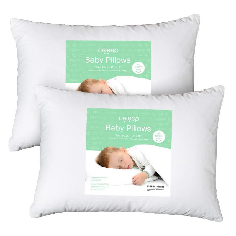 Celeep Baby Toddler Pillow Set – 13″ x 18″ Toddler Bedding Small Pillow – Baby Pillow with 100% Cotton Cover (2-Pack)