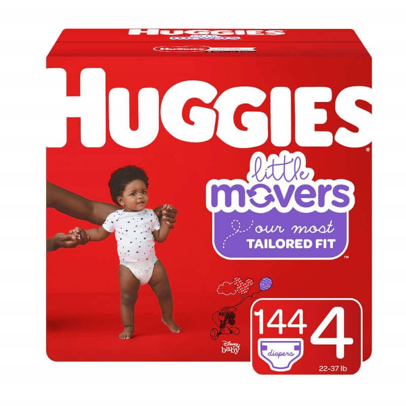 Huggies Little Movers Diapers, Size 4 (22-37lb) 144Ct, 1Month Supply (Packaging May Vary)