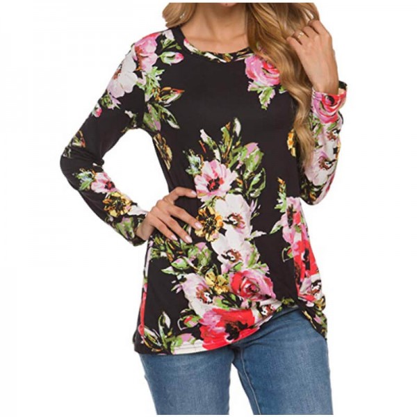 LAINAB Women's Casual Floral Fall Long Sleeve T Shirt Tunic Tops Blouse