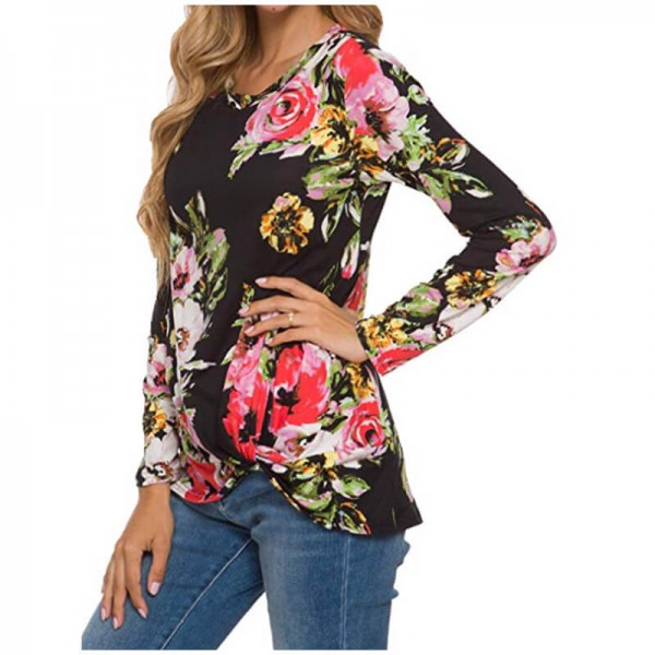 LAINAB Women's Casual Floral Fall Long Sleeve T Shirt Tunic Tops Blouse