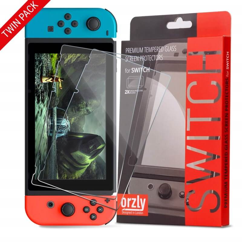 Orzly Glass Screen Protectors Compatible with Nintendo Switch – Premium Tempered Glass Screen Protector Twin Pack [2X Screen Guards – 0.24mm] for 6.2 Inch Tablet Screen on Nintendo Switch Console