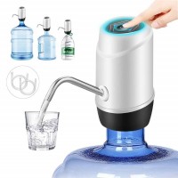 ANNA TOSANI Water Bottle Dispenser Built-in Double Motor, USB Rechargeable Universal Electric 5 Gallon Water Dispenser with 2PCS Silicone Tube, Waterproof LED Button Automatic Drinking Water Jug Pump for 2-5 Gallon Water Jug Perfect for Indoor and Outdoor Activities (White)
