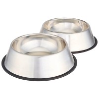 AmazonBasics Stainless Steel Pet Dog Water And Food Bowl – Set of 2, 11 x 3 Inches