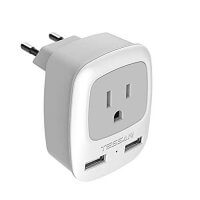 European Travel Plug Adapter, TESSAN International Power Plug with Dual USB Charging Ports, 3 in 1 Input AC Outlet Charger for USA/Canada to France, Spain, Greece, Iceland and Most of EU Europe(Type C)