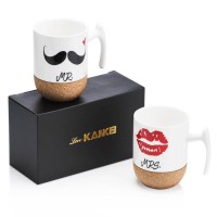 Love-KANKEI Mr and Mrs Ceramic Mugs with Novelty Cork Bottom – A Nice Choice for Couple Wedding Gift or Valentine’s Day Gift – 300 ml/10.5 oz Set of 2