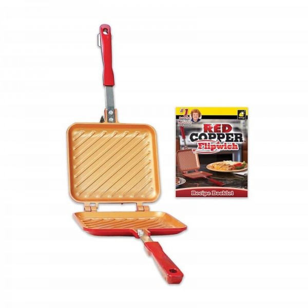 Red Copper Flipwich Non-Stick Grilled Sandwich and Panini Maker by BulbHead