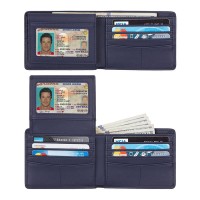 Travelambo Genuine Leather RFID Blocking Wallets Mens Wallet Bifold Classic (2 ID Window Hunter Blue)