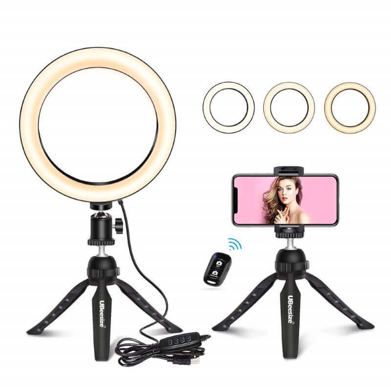 8 Selfie Ring Light with Tripod Stand & Cell Phone Holder for Live  Stream/Makeup, UBeesize Mini Led Camera Ringlight for   Video/Photography