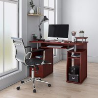 Complete Computer Workstation Desk With Storage. Color: Mahogany