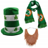 CreepyParty St. Patrick’s Day Party Costume Suit Hat, Beard, Scarf Green