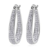 Crystal Inside Out Hoops Hoop Earrings for Women Round Pink & White Silvertone Jewelry Gift