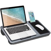 LapGear Home Office Lap Desk with Device Ledge, Mouse Pad, and Phone Holder – Silver Carbon – Fits Up to 15.6 Inch Laptops – Style No. 91585