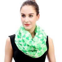 Lina & Lily Four Leaf Clover Shamrock Print Infinity Scarf for Women St Patrick Day