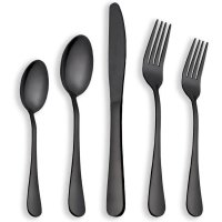 Berglander Flatware Set Black Gold, 20 Piece Black Flatware, 20 Piece Black Titanium Flatware, 20 Piece Black Gold Plated Stainless Steel Silverware Set Cutlery Sets, Service for 4 (Shiny, Black)