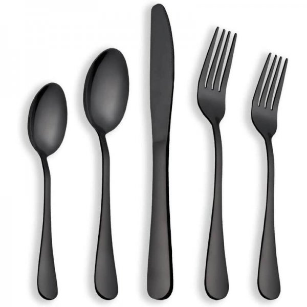 Berglander Flatware Set Black Gold, 20 Piece Black Flatware