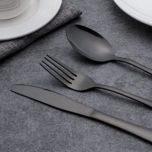 Berglander Flatware Set Black Gold, 20 Piece Black Flatware