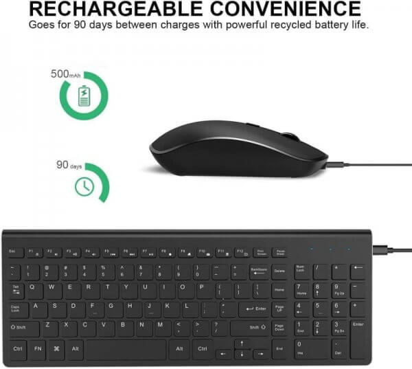 Wireless Keyboard Mouse, Compact Rechargeable Keyboard and Mouse