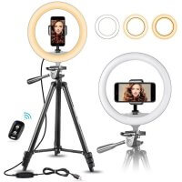 10″ Selfie Ring Light with 50″ Extendable Tripod Stand & Flexible Phone Holder for Live Stream/Makeup, UBeesize Mini Desktop Led Camera Ringlight for YouTube Video, Compatible with iPhone/Android