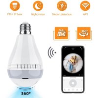 WiFi Smart Light Bulb Camera – Wireless Security IP Camera – 360 Degree Fisheye Panoramic Camera 2MP – CCTV Video Baby Monitor Hidden Camera Lamp with Night Vision, Two Ways Talking, 3D VR – iOS & Android App and Windows PC Software Remote Control for Smart Home Video Monitor