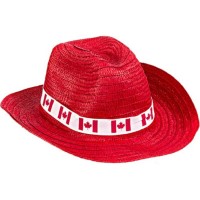 Rucal Pets Canada Day Straw Fedora Wide Brim Hat with Headband Perfect for Outdoors Celebrations and Parties Red