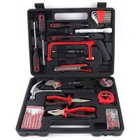 32 pcs Tool Kit – Red General Household Hand Tool Kit with Plastic Toolbox Storage Case- Basic Repair Handtool Set for DIY, Apartments, Dorms, and Homeowners