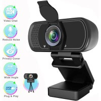 HD Wecam 1080P, Akyta PC Laptop Desktop Computer Web Camera with Microphone, Wide Angle USB Webcam for Skype Youtube Twitch OBS Game Streaming Video Conference, Webcam with Privacy Shutter, Tripod (w/ webcam cover)