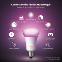 Philips Hue Single Premium A19 Smart Bulb, 16 million colors, for most lamps(Hue Hub Required, Works with Alexa)