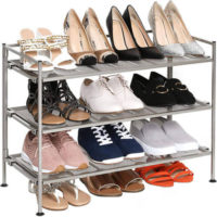 Seville Classics 3-Tier Iron Mesh Utility Shoe Rack, Satin Pewter