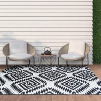 iCustomRug Oudoor Rug Collection – Aztek Black and White 5’X8′ Reversible Picnic and Beach Area Rug, Perfect for Patio, Camping, Sunroom, and Any Outdoor Space
