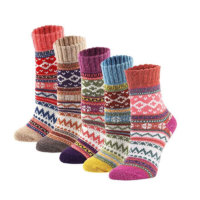 YZKKE 5Pack Womens Vintage Winter Soft Warm Thick Cold Knit Wool Crew Socks, Multicolor, free size