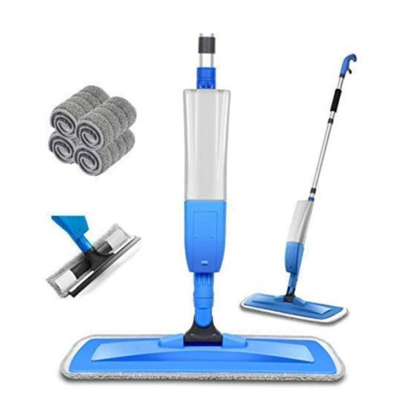 Bellababy Spray Mop, Microfiber Mop with 4 Reusable Pads and 450ML Bottle, 360 Degree Spin Mop Suitable for Hardwood, Marble, Tile (Dark Blue)