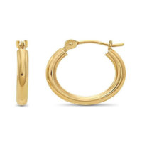 14k Yellow Gold Classic Shiny Polished Round Hoop Earrings, 2mm tube
