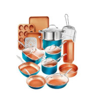 Gotham Steel Cookware + Bakeware Set with Nonstick Durable Ceramic Copper Coating – Includes Skillets, Stock Pots, Deep Square Fry Basket, Cookie Sheet and Baking Pans, 20 Piece, Turquoise,