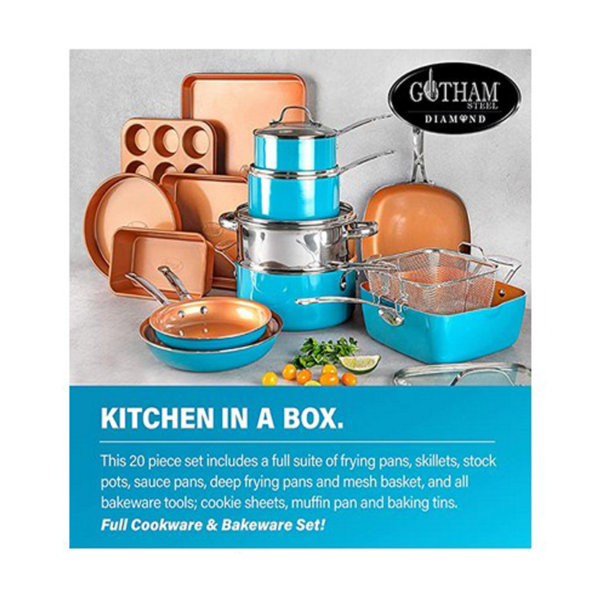 Gotham Steel Cookware + Bakeware Set with Nonstick Durable Ceramic Copper Coating includes Skillets