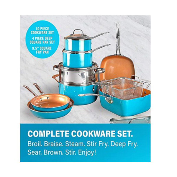 Gotham Steel Cookware + Bakeware Set with Nonstick Durable Ceramic Copper Coating – Includes 20 Piece, Turquoise,