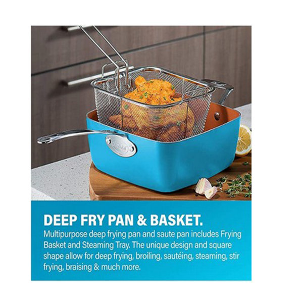 Gotham Steel Cookware + Bakeware Set with Nonstick Durable Ceramic Copper Coating – Includes Deep Square Fry