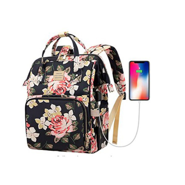 Laptop Backpack,15.6 Inch Stylish College School Backpack with USB Charging Port,Water Resistant Casual Daypack Laptop Backpack for Women (Flower Pattern)