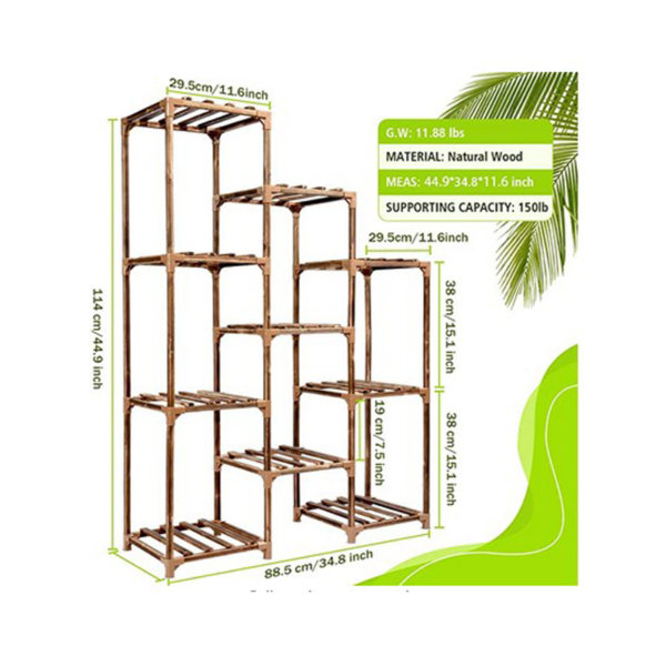 Plant Stand Indoor Outdoor,CFMOUR 10 Tire Tall Large Wood Plant Shelf Multi Tier Flower Stands for Living Room Corner Balcony Office Lawn Patio material