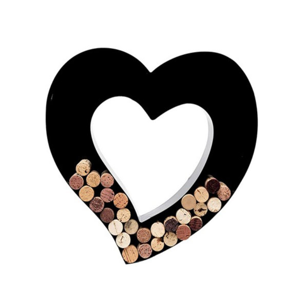 Wine Cork Holder - Metal Monogram Letter (Heart), Black, Large