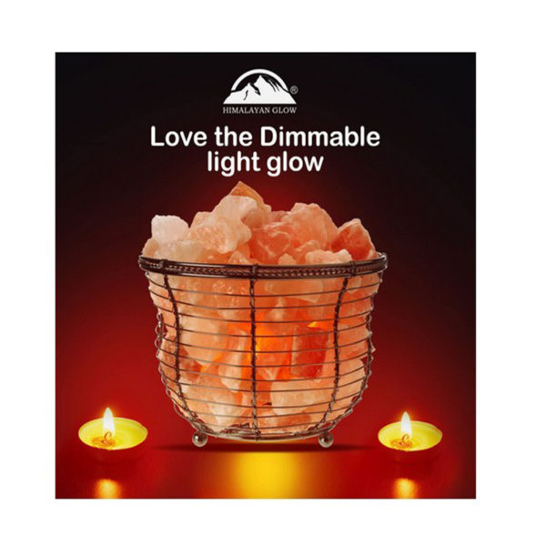 Himalayan Glow Round Style Basket Salt Lamp with Pink Salt Chunks