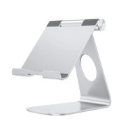 OMOTON Tablet Stand Compatible with iPad, Adjustable Stand Holder for Tablets (Up to 12.9 inch) and All Cell Phones, Silver