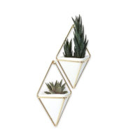 Umbra Trigg Hanging Planter & Geometric Wall Decor (Small, Set of 2) – Great For Succulent Plants-White Ceramic/Brass