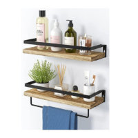 AMADA HOMEFURNISHING Rustic Floating Shelves Wall Mounted, Solid Metal with Removable Towel Holder, Wall Shelf Set of 2, 18kg Weight Capability, Storage Shelves for Kitchen, Bathroom,Laundry room etc